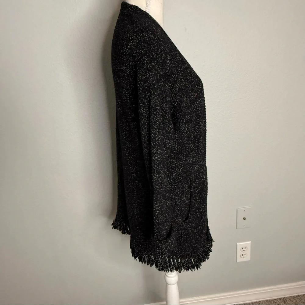 Madewell Black White Marled Fringe Hem Cotton Cardigan Sweater E8151 XS
